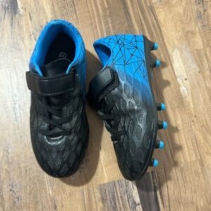 Kids Black and Blue Soccer Cleats with Velcro Strap